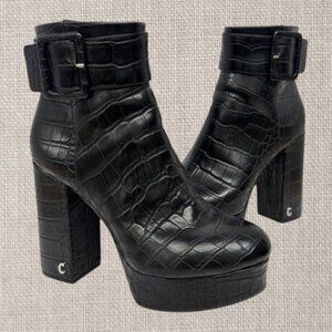 Circus NY by Sam Edelman Black Leather Crocodile 4" Platform Boots Women's 5.5